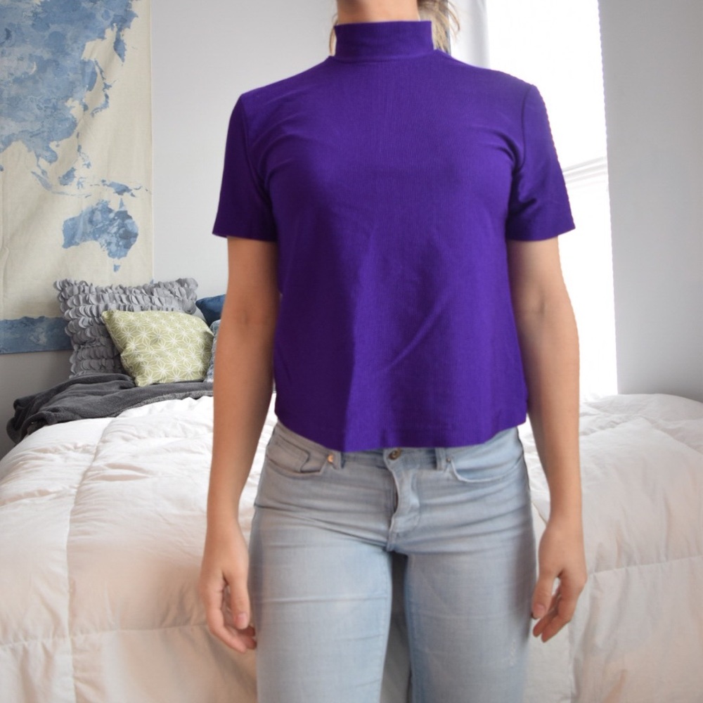 Lauren Lee Ribbed Mock-Neck Tee, Size Small